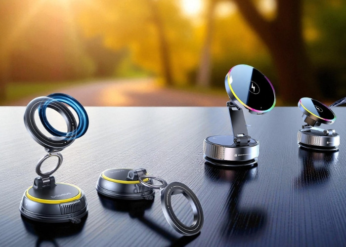 Magnetni auto držači za telefon prikazani u više modela, sa stabilnim metalnim postoljem na kontrolnoj tabli