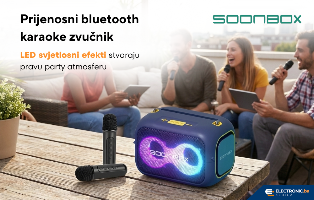 Prijenosni bluetooth karaoke zvučnik sa dva mikrofona SOONBOX S3000 plavi