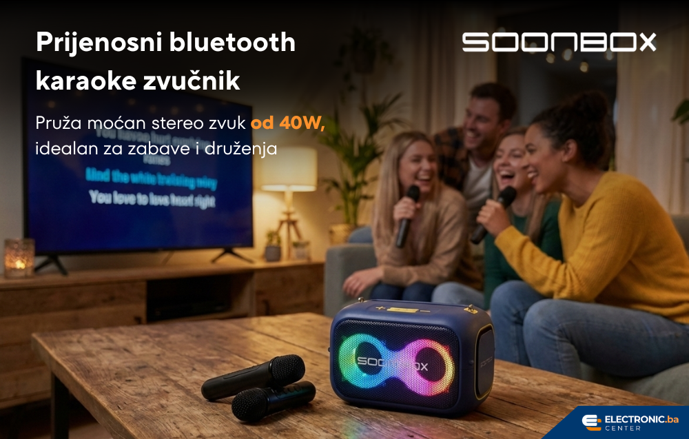 Prijenosni bluetooth karaoke zvučnik sa dva mikrofona SOONBOX S3000 plavi