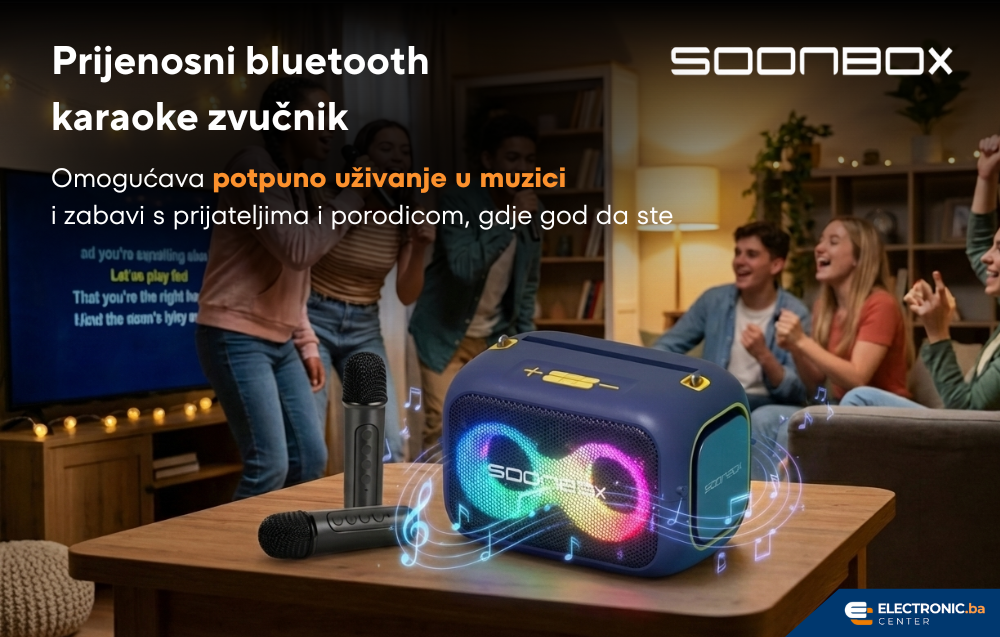 Prijenosni bluetooth karaoke zvučnik sa dva mikrofona SOONBOX S3000 plavi