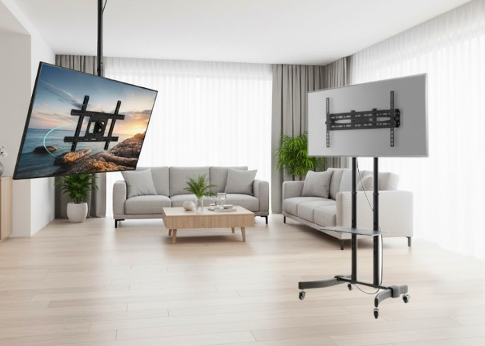 TV nosač i mobilni TV stalak u dnevnom boravku &ndash; zidno i podno rje&scaron;enje za postavljanje televizora