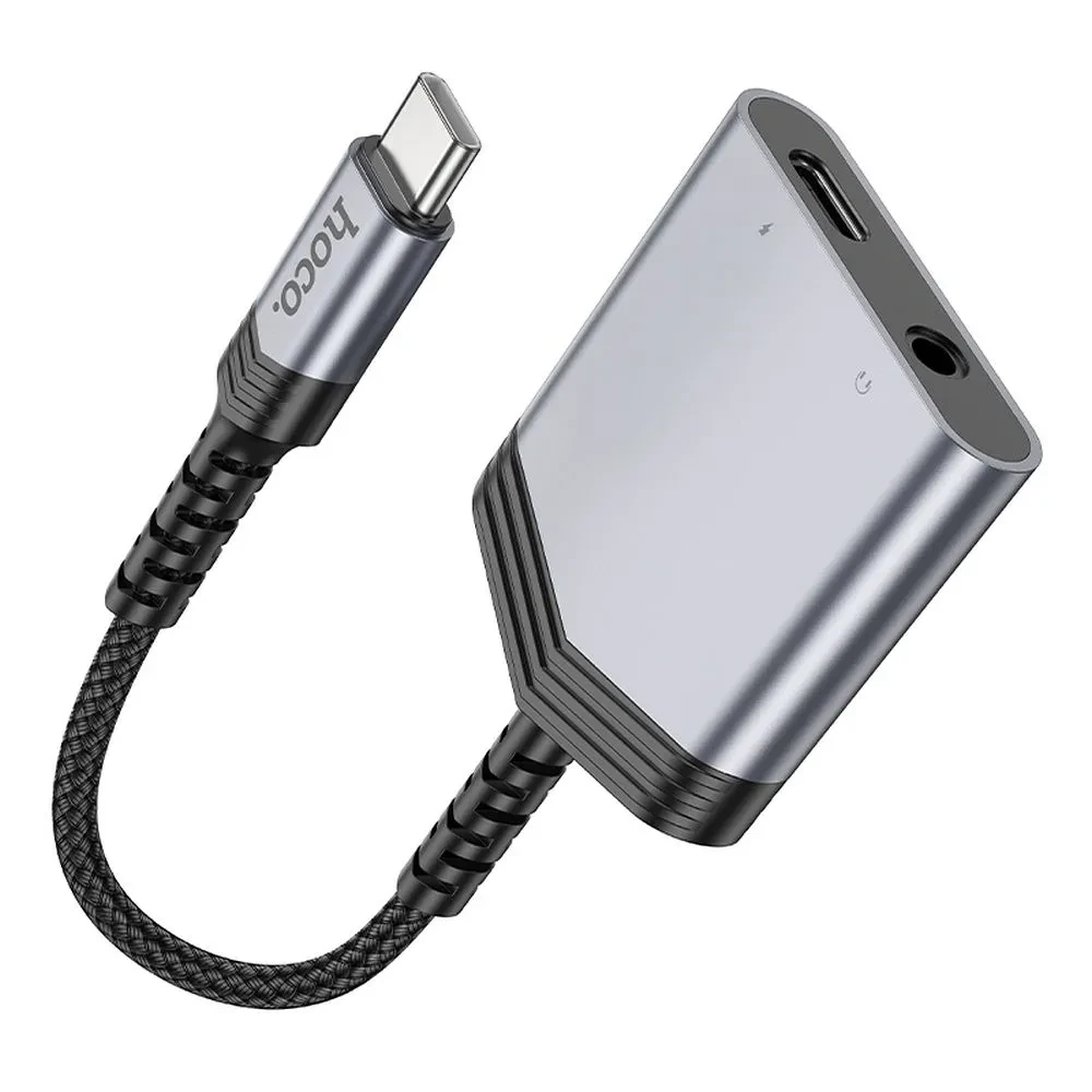 ADAPTER HOCO AUX 2/1 USB-C 3.5MM 27W LS39 METALNO SIVI