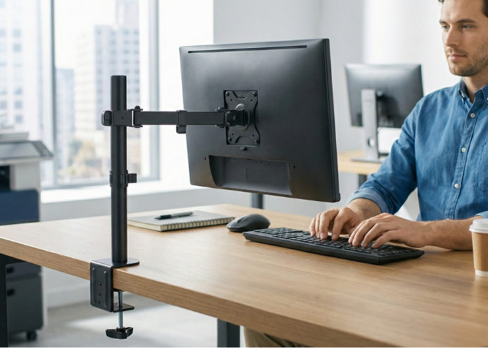 Stolni nosač za jedan monitor koji omogućava pravilnu visinu ekrana i ergonomičan radni položaj