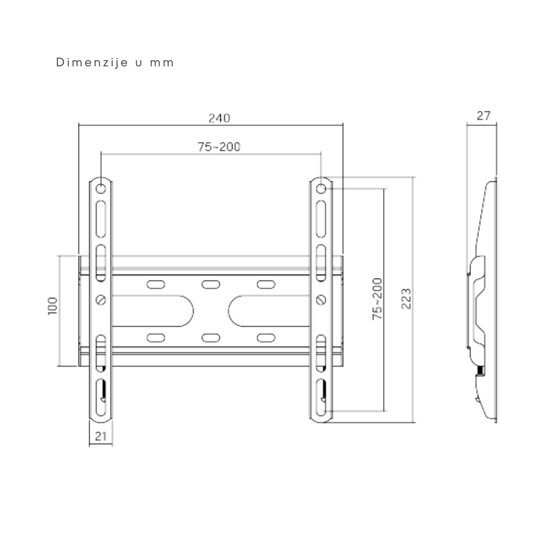 Fiksni nosač za TV 23"-43" 45kg BRATECK KL31-22F - slika 3