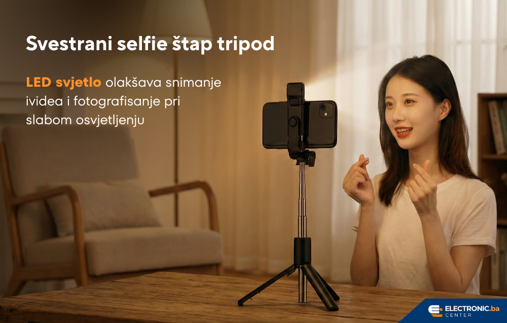 Svestrani selfie štap tripod 100cm sa led svijetlom i bluetooth daljinskim okidačem