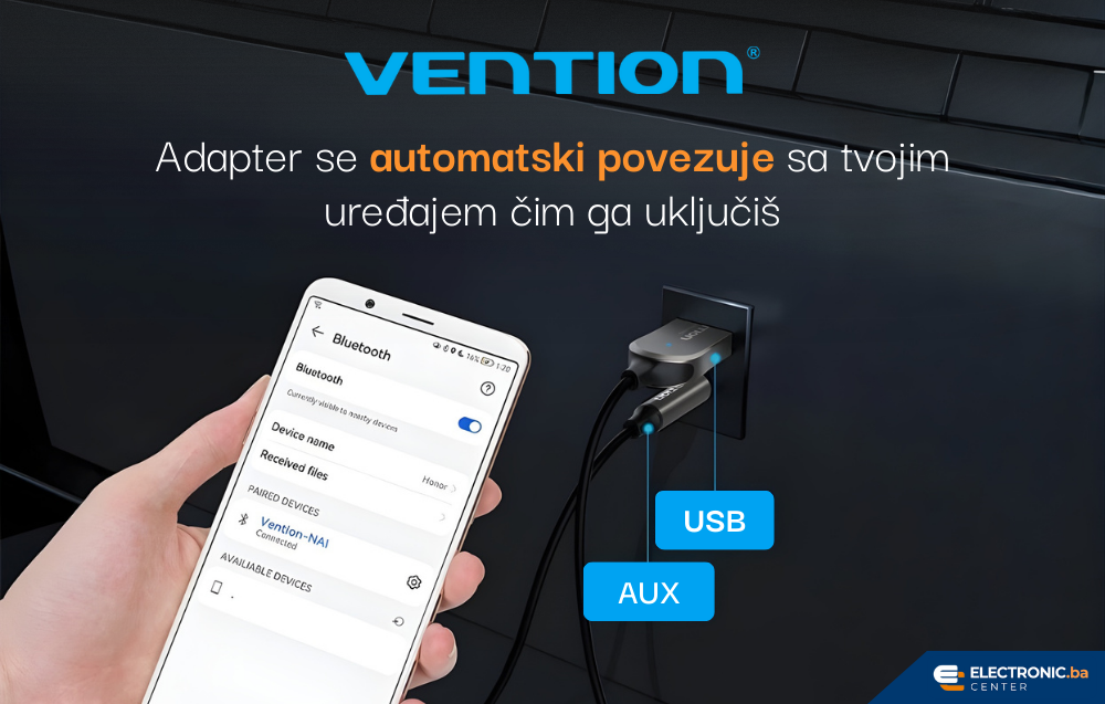 Bluetooth AUX 3.5mm adapter za auto VENTION