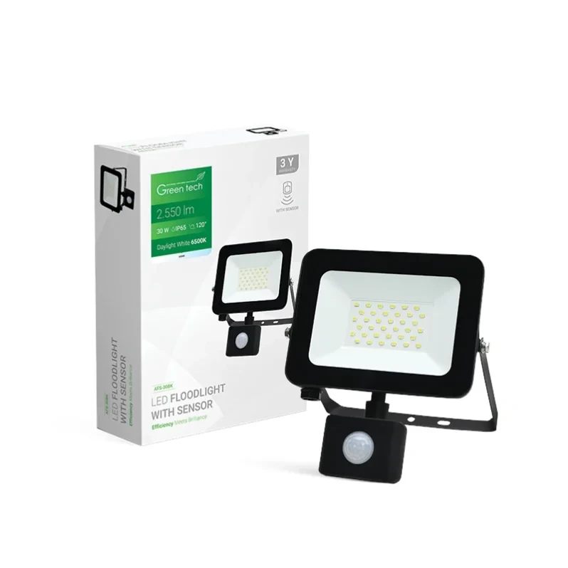 LED reflektor sa senzorom pokreta 30W 6500K IP65 GREEN TECH AFS-30BK