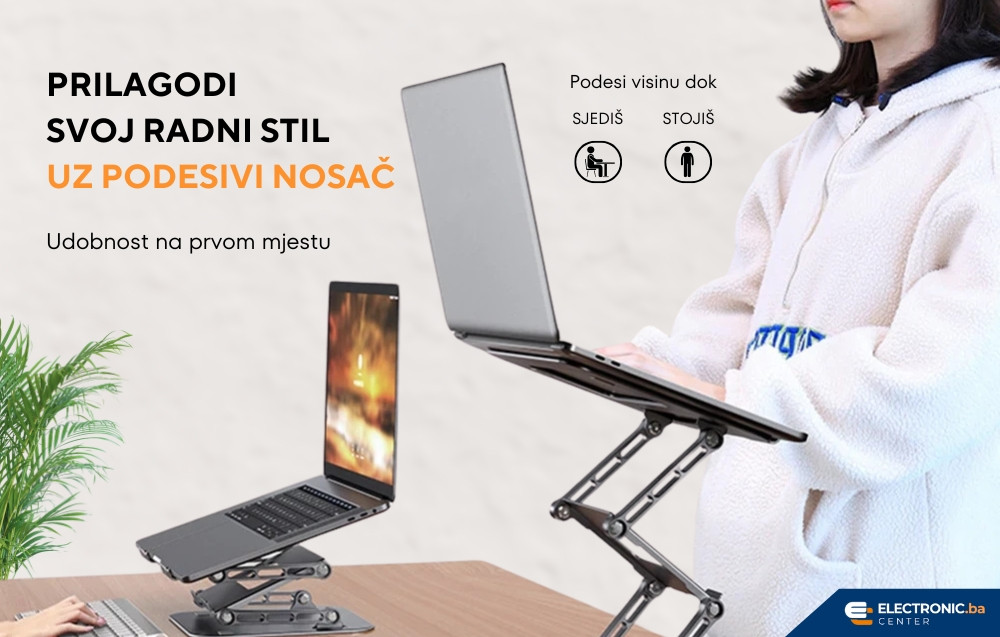 Podesivi nosač za laptop sa držačem za tablet i telefon