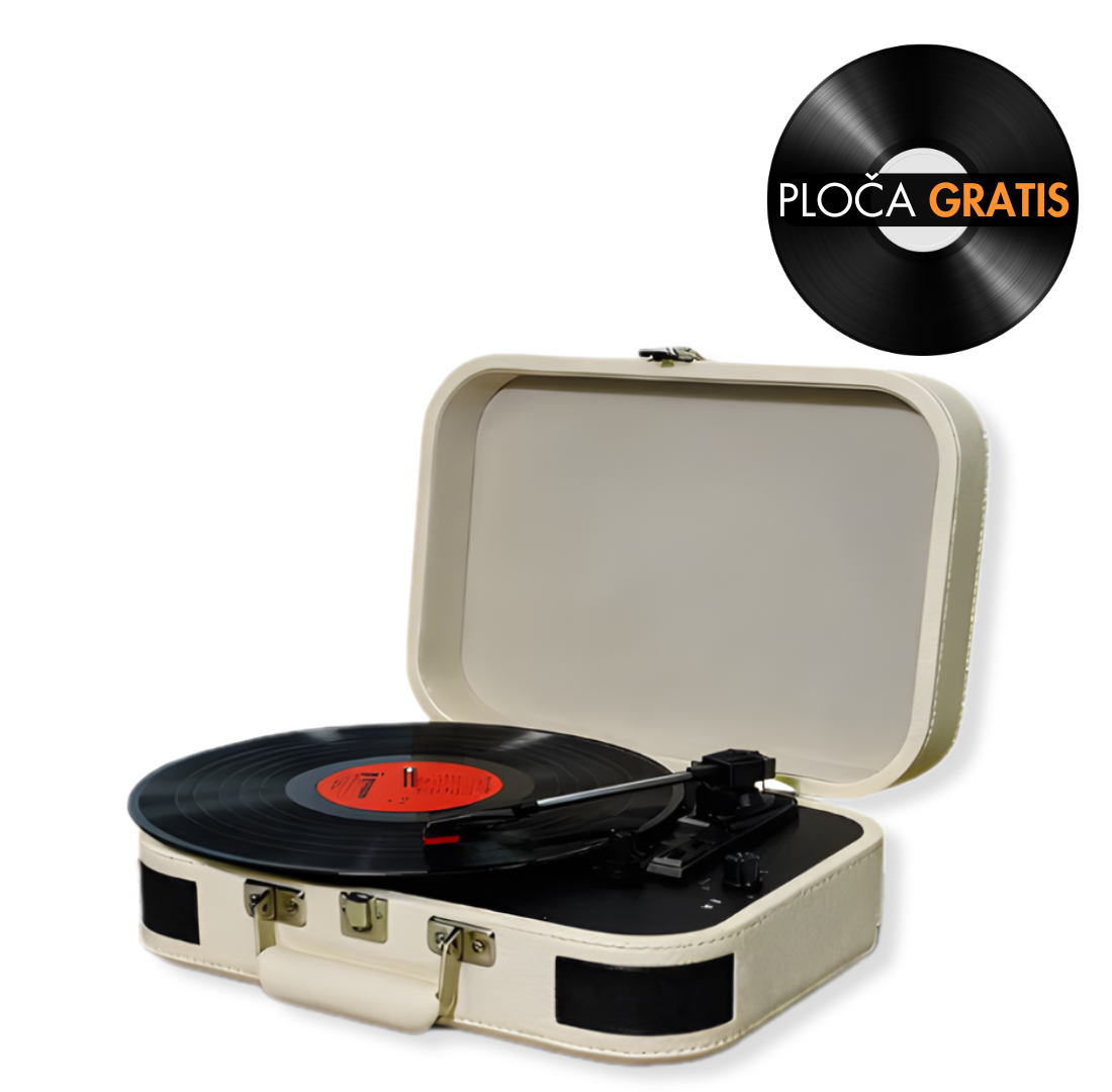 Retro bluetooth  gramofon u kožnom koferu sa zvučnicima GM-214BT bež