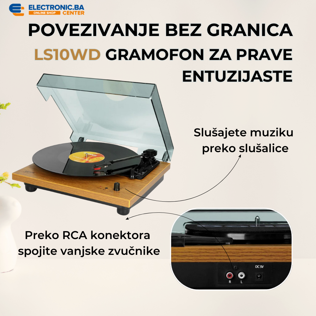 Drveni retro gramofon sa ugrađenim zvučnicima LENCO LS-10WD