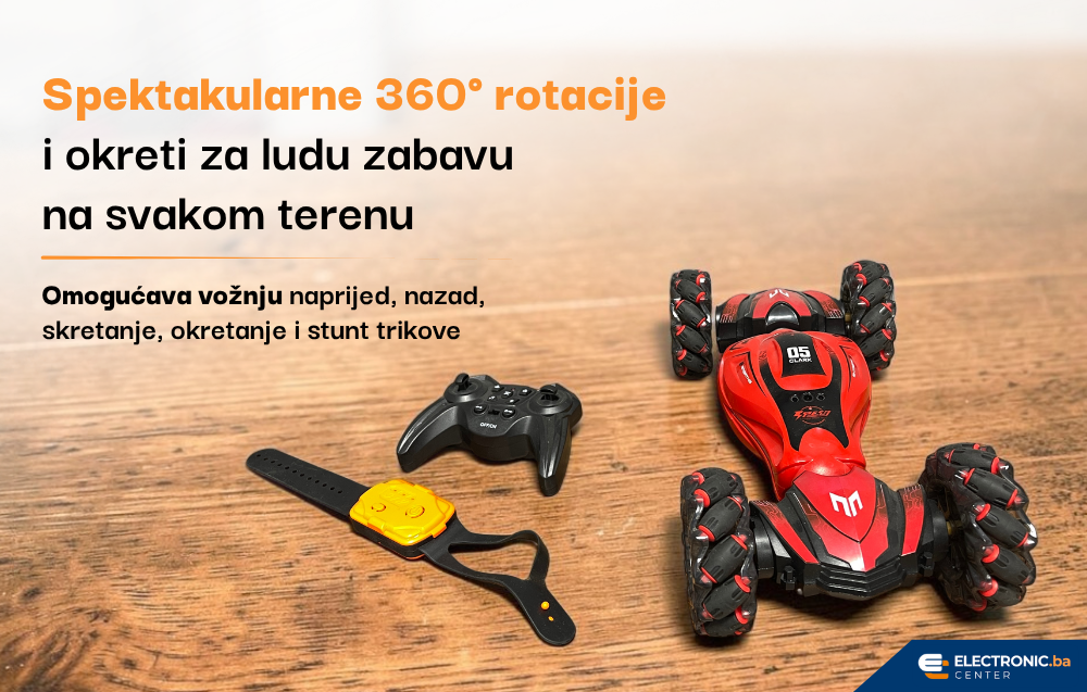 Dječiji autić sa daljinskim upravljačem RC Stunt 360 rotacija crveni