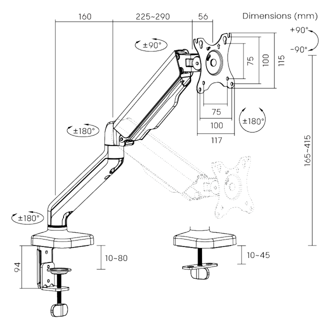 Stolni fleksibilni nosač za monitor BRATECK LDT46-C012E