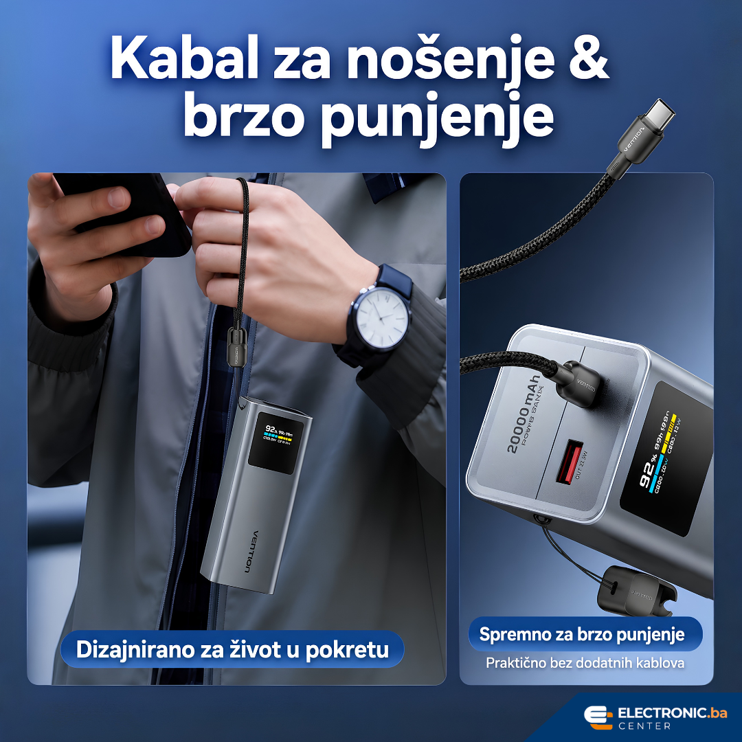 Moćni prijenosni punjač powerbank sa displejom i USB 100W 20000mAh VENTION - slika 3