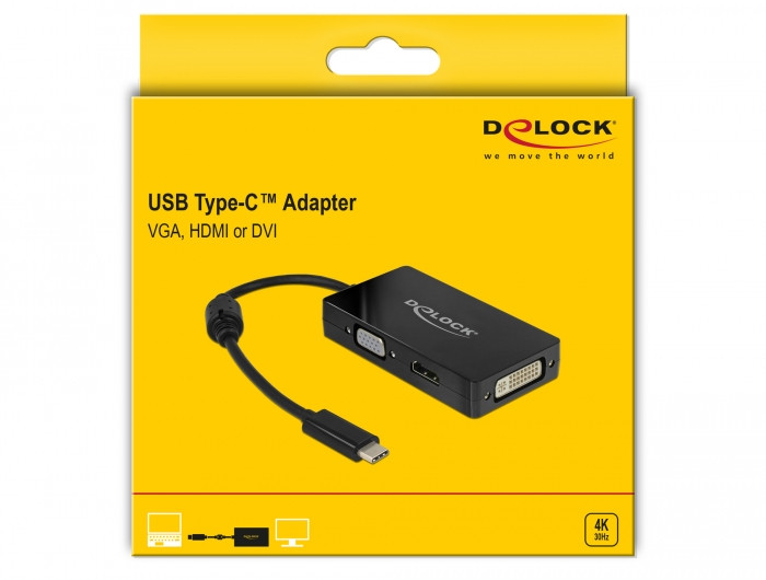 Adapter DELOCK 63925 USB-C / VGA, HDMI i DVI