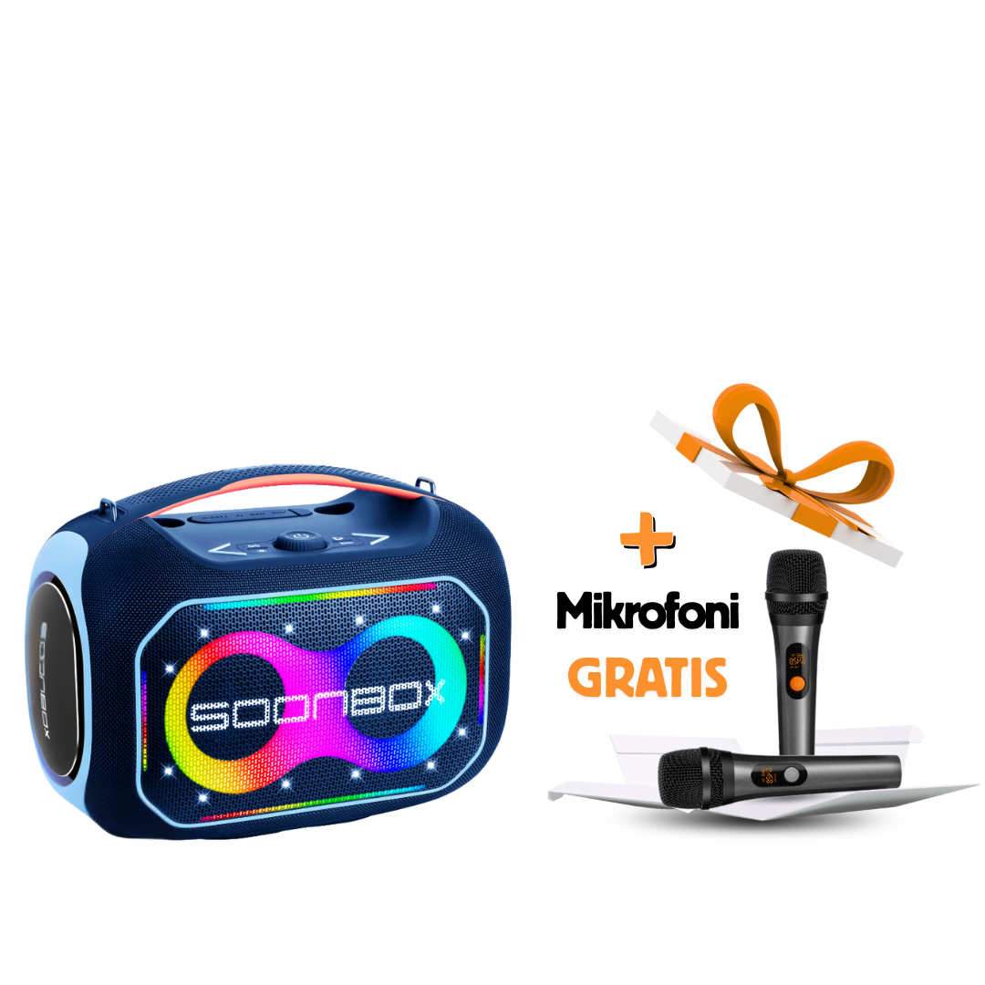 Prijenosni bluetooth karaoke zvučnik sa dva mikrofona FM radio SOONBOX S6300PRO plavi