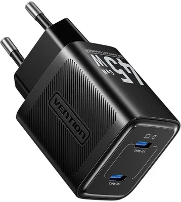 Punjač 2xUSB-C 45W VENTION crni