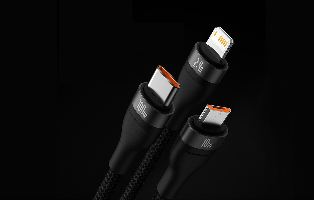 Kabal USB-A na USB-C Micro Lightning BASEUS 3u1 1.2m svaki konektor ima oznake o maksimalnoj snazi ili struji