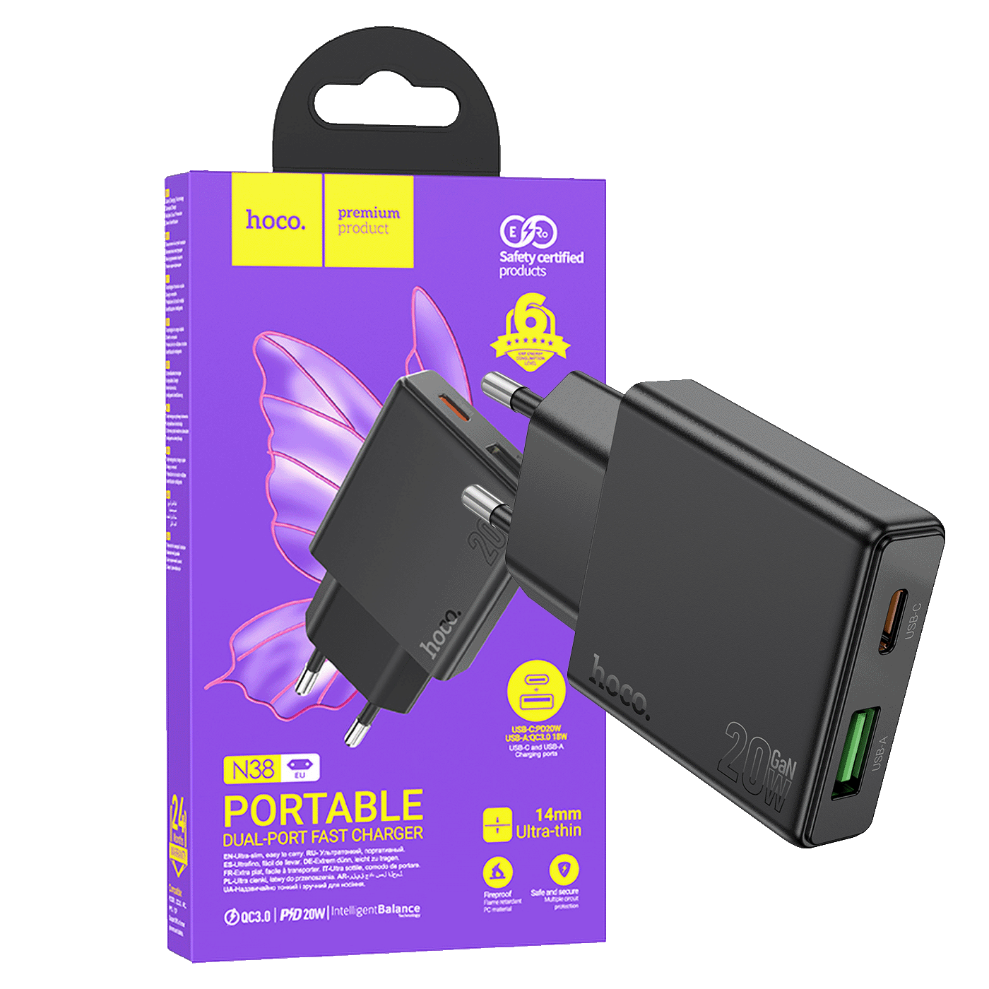 Punjač 20W 1x USB-A 1x USB-C HOCO N38 - slika 4