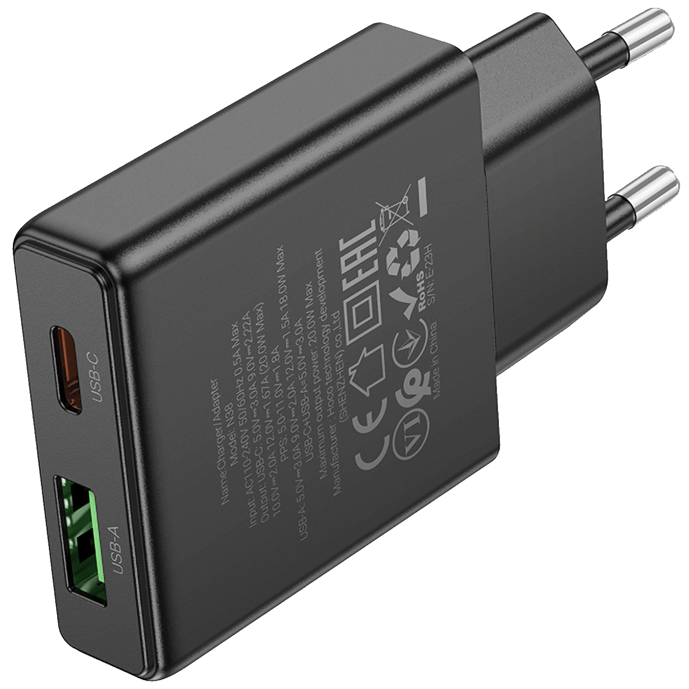 Punjač 20W 1x USB-A 1x USB-C HOCO N38 - slika 3