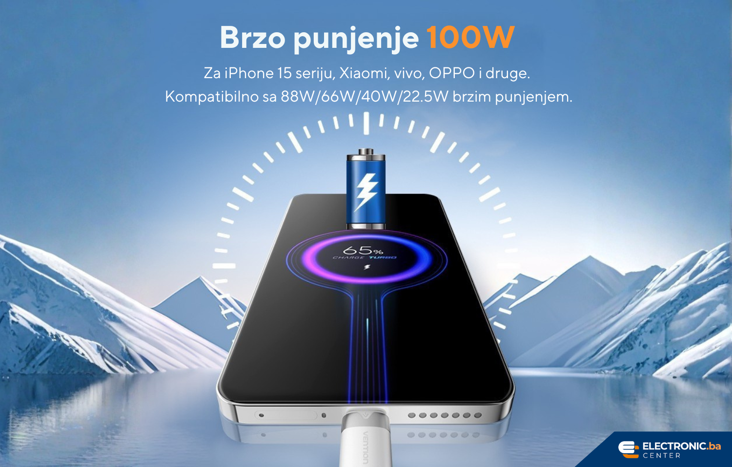 Kabal USB-A na USB-C 100W VENTION 1m crni