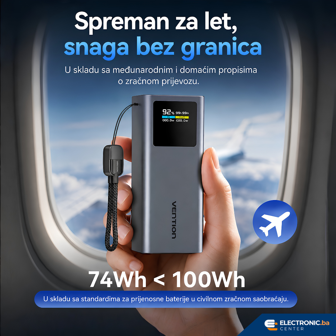 Moćni prijenosni punjač powerbank sa displejom i USB 100W 20000mAh VENTION - slika 6