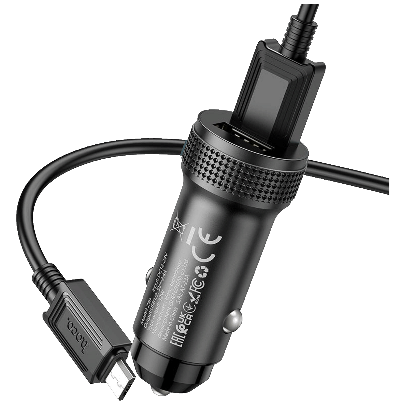 Auto punjač 2x USB-A 12W sa Micro USB kablom HOCO Z49