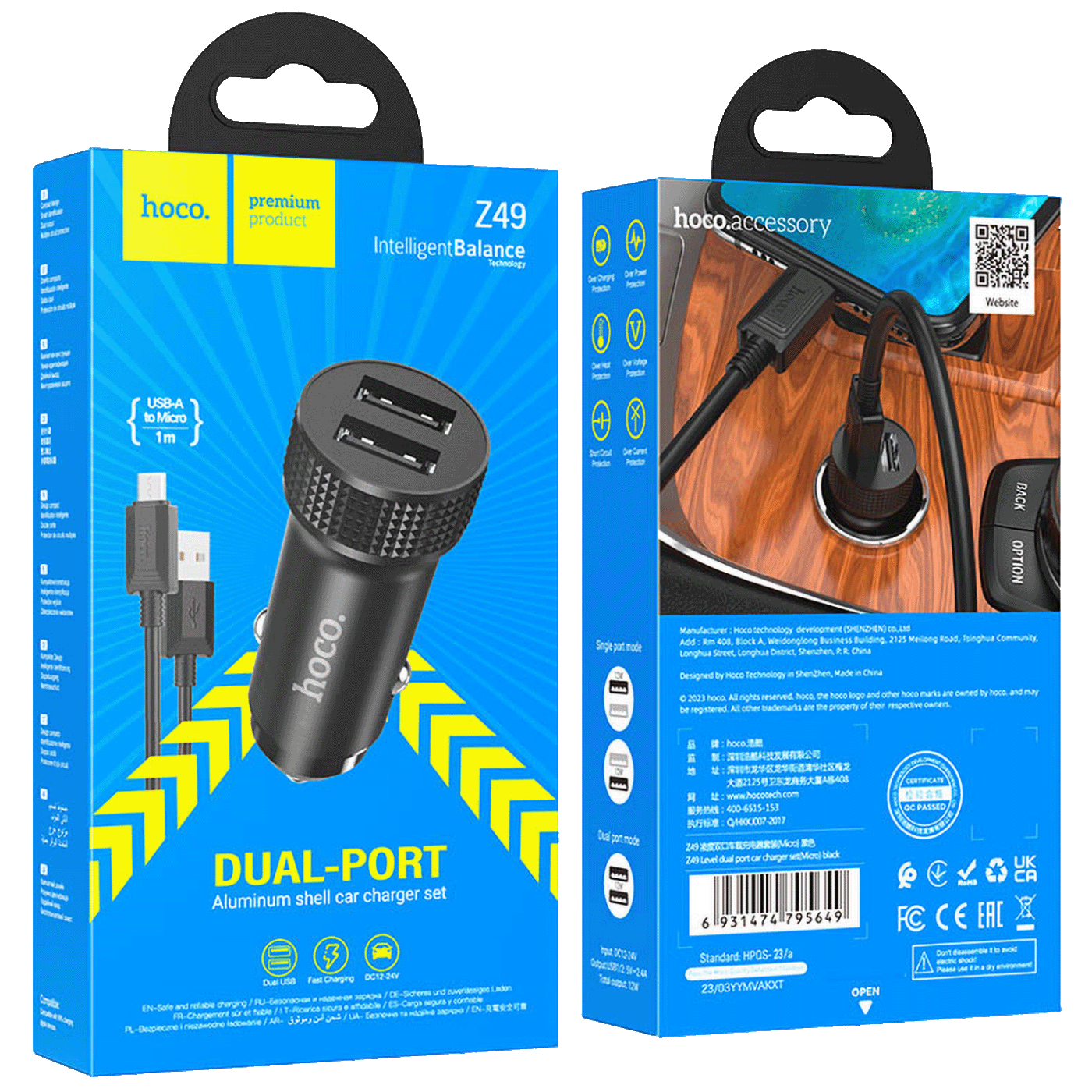 Auto punjač 2x USB-A 12W sa Micro USB kablom HOCO Z49 - slika 5