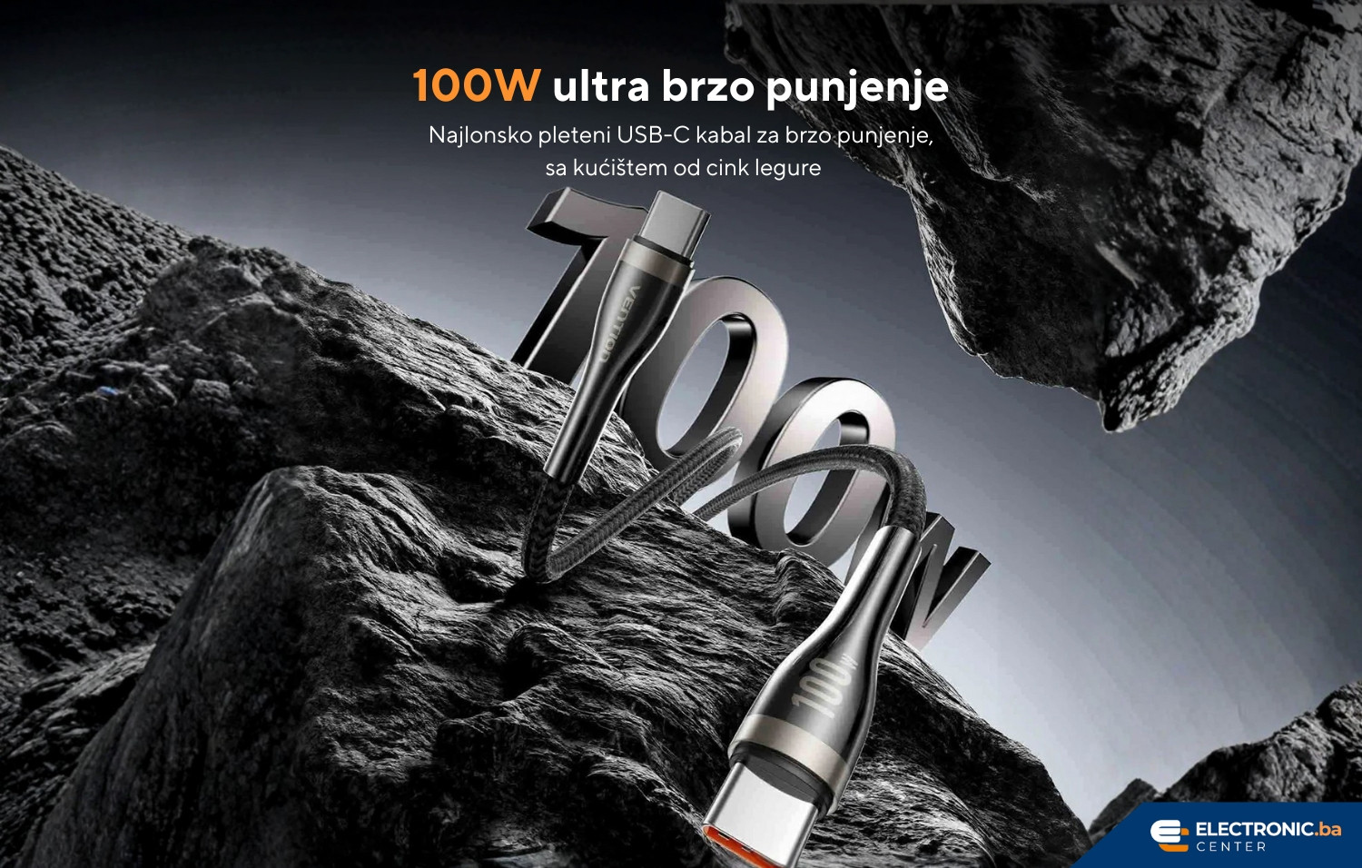 Kabal USB-C na USB-C 100W PD VENTION crni 2m