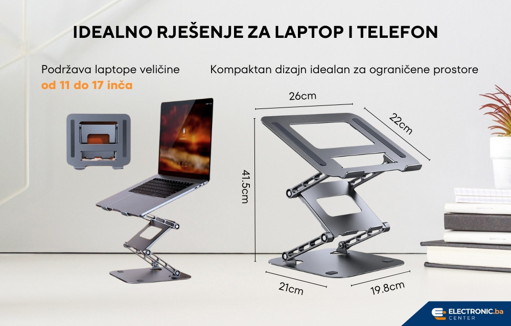 Podesivi nosač za laptop sa držačem za tablet i telefon