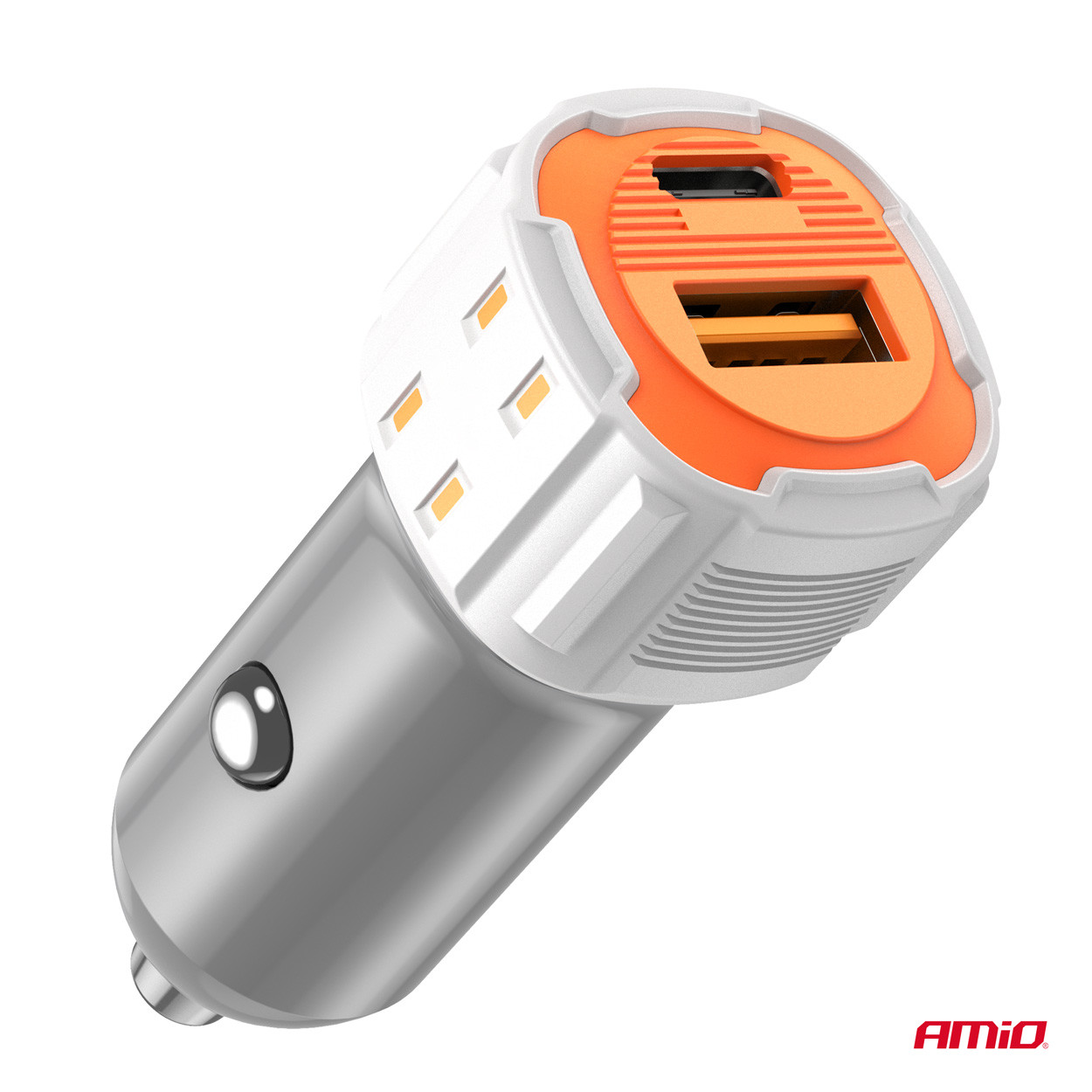 Auto punjač USB-A USB-C 38W AMIO bijeli