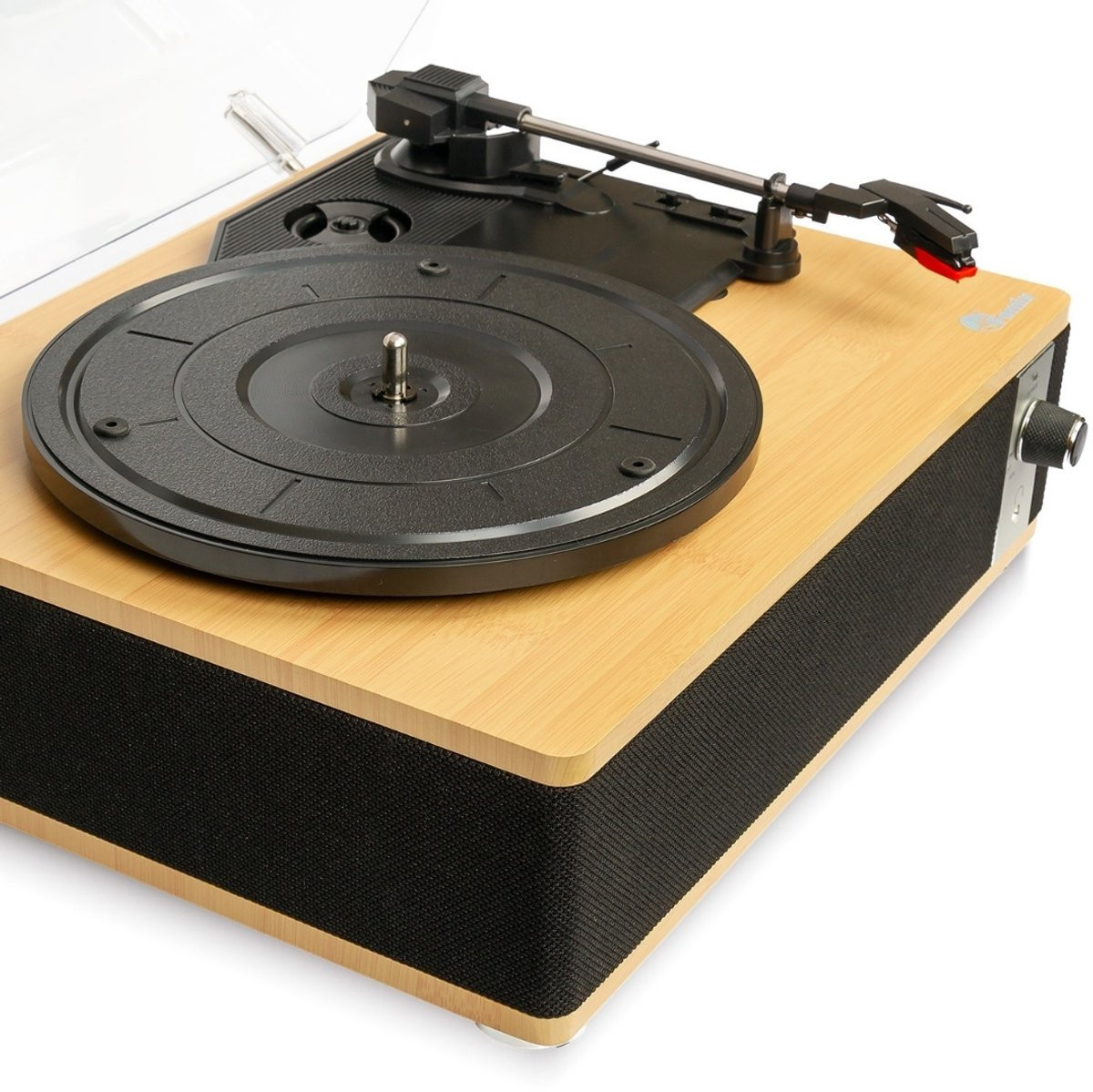 Retro drveni bluetooth gramofon sa zvučnicima i poklopcem GM-218BT crni