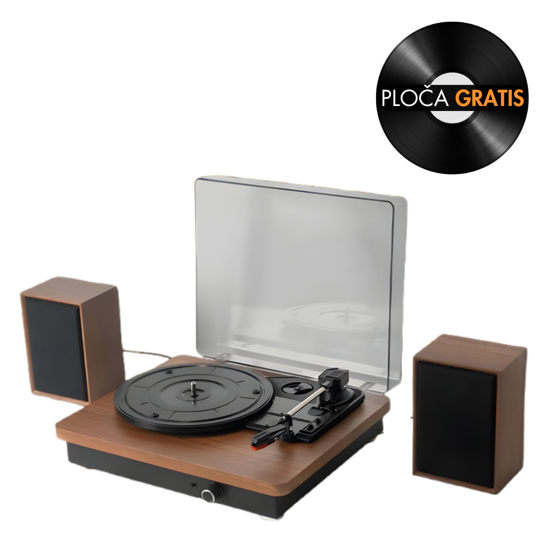 Retro drveni bluetooth gramofon sa poklopcem i odvojenim zvučnicima GM-224BT smeđi