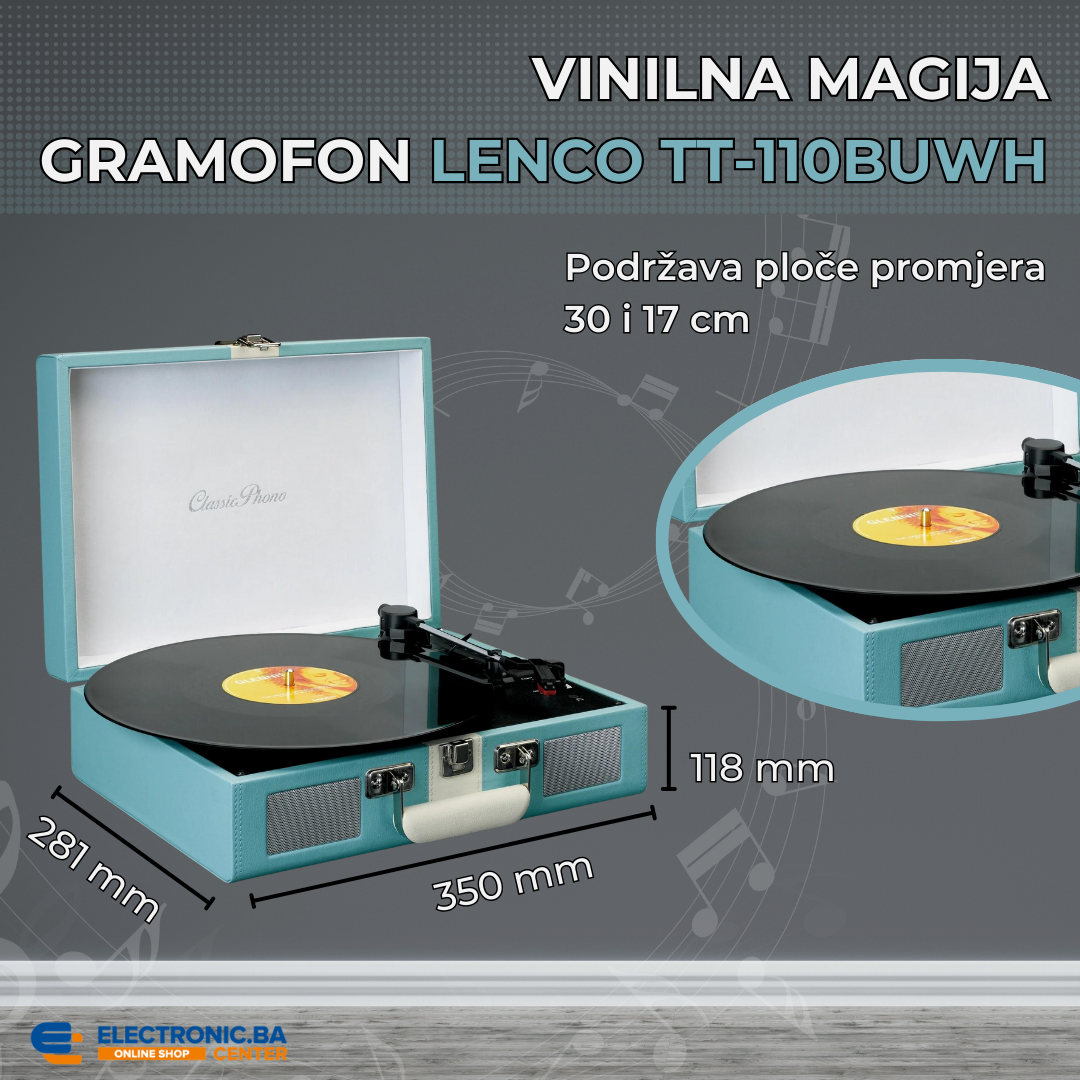 Klasični retro gramofon LENCO TT-110BUWH