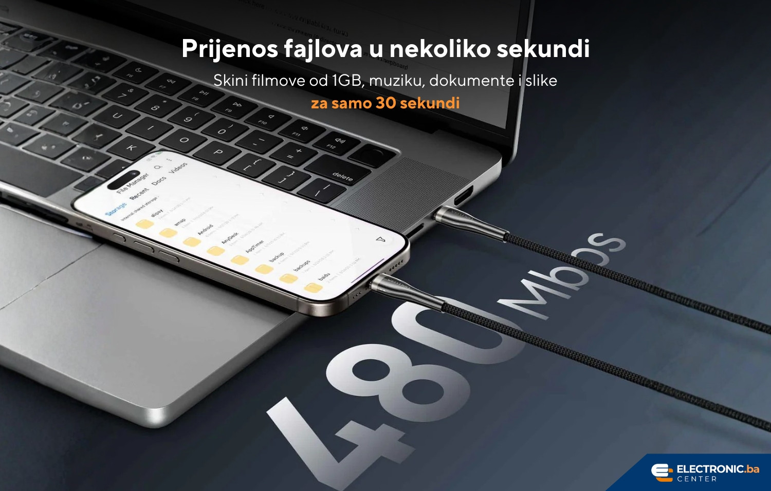 Kabal USB-C na USB-C 100W PD VENTION crni 2m