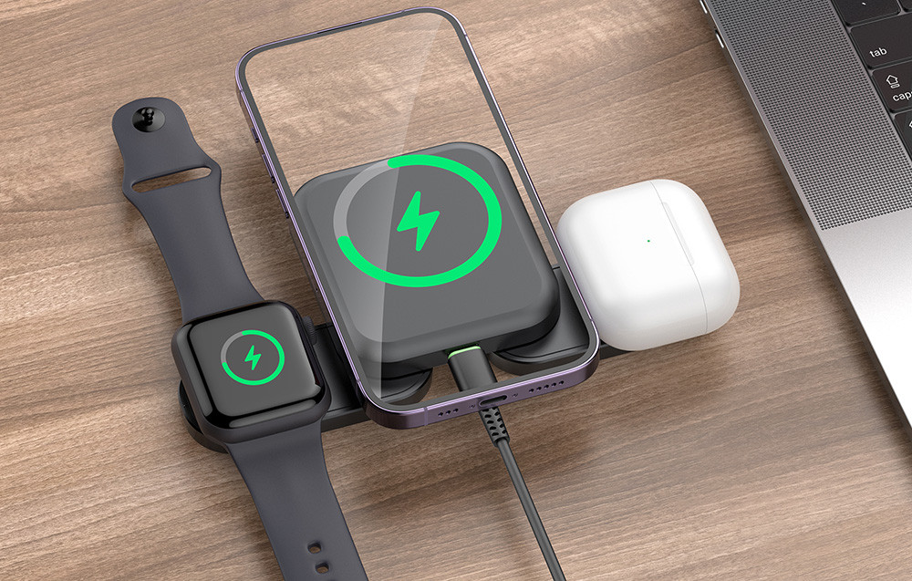 Bežični USB-C punjač za telefon slušalice i sat BUDI 4500 15W