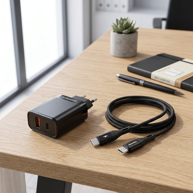 Punjač USB-A USB-C 25W sa USB-C kablom 1m GIGATECH crni - slika 2