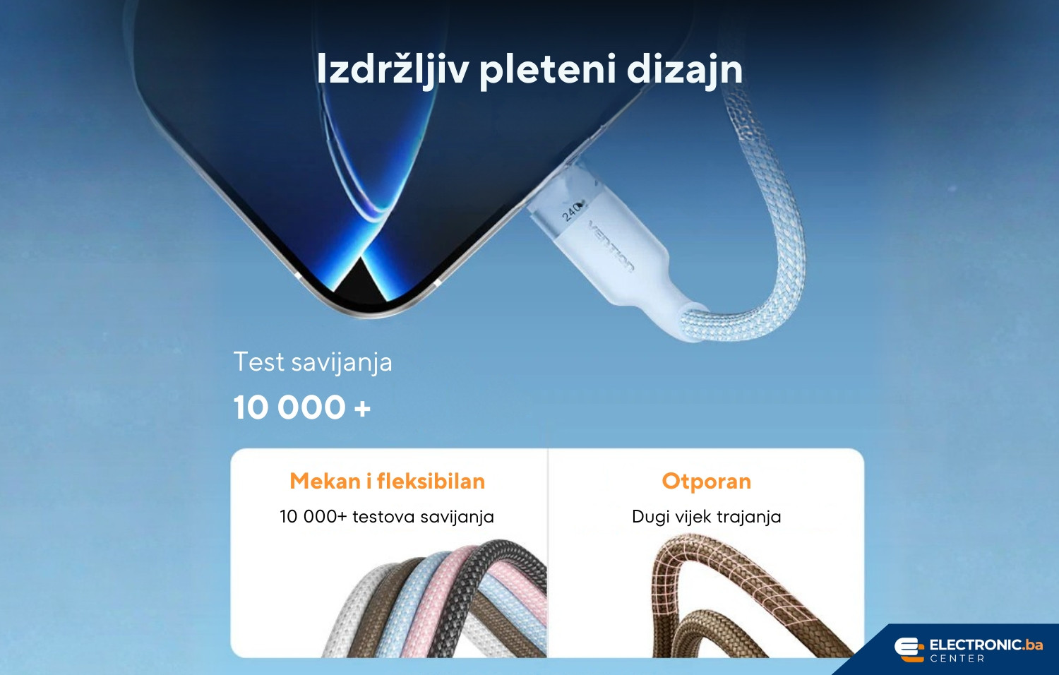 Kabal USB-C  na USB-C 240W VENTION 2m bijeli