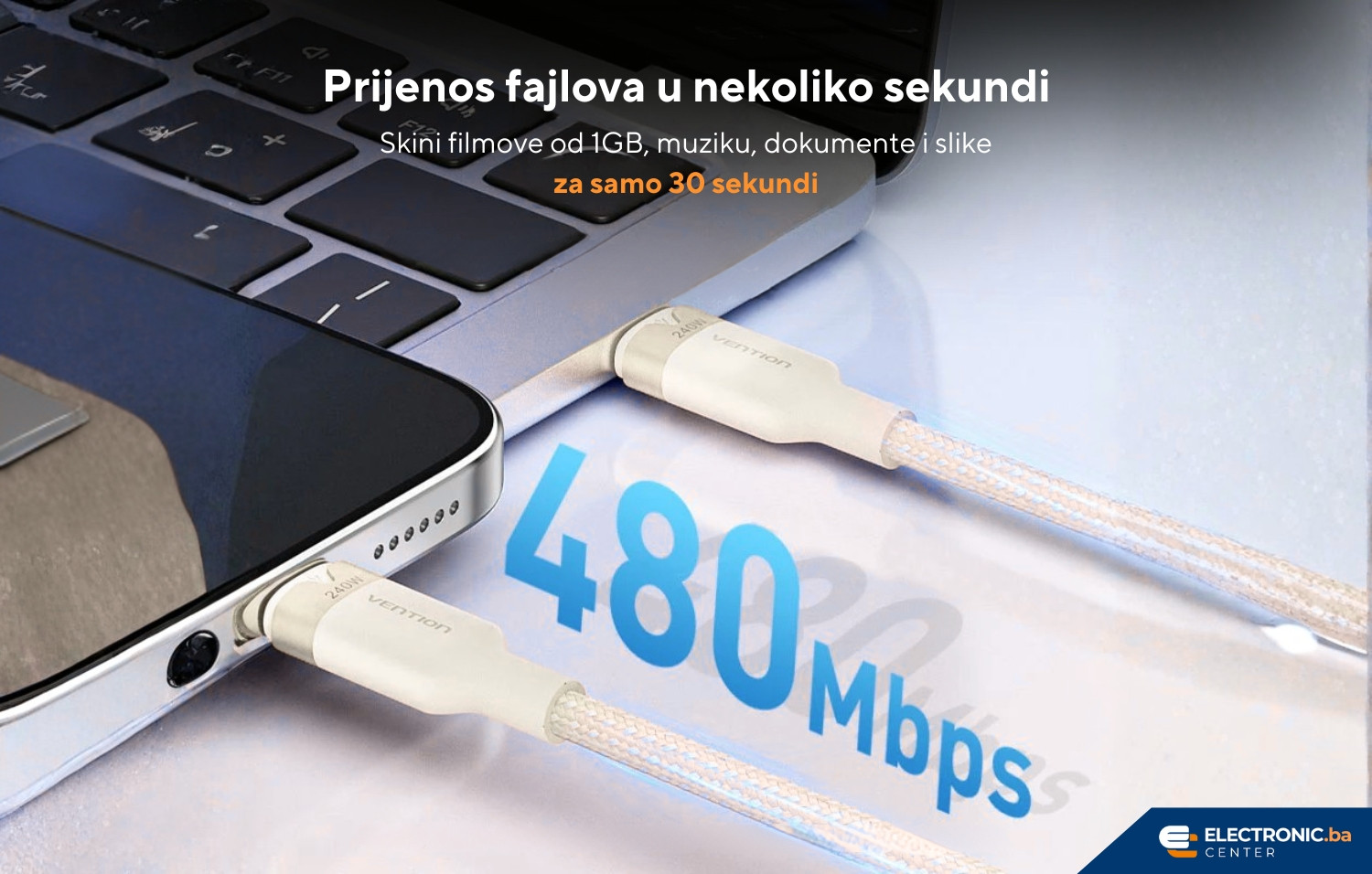 Kabal USB-C na USB-C 240W VENTION 2m crni