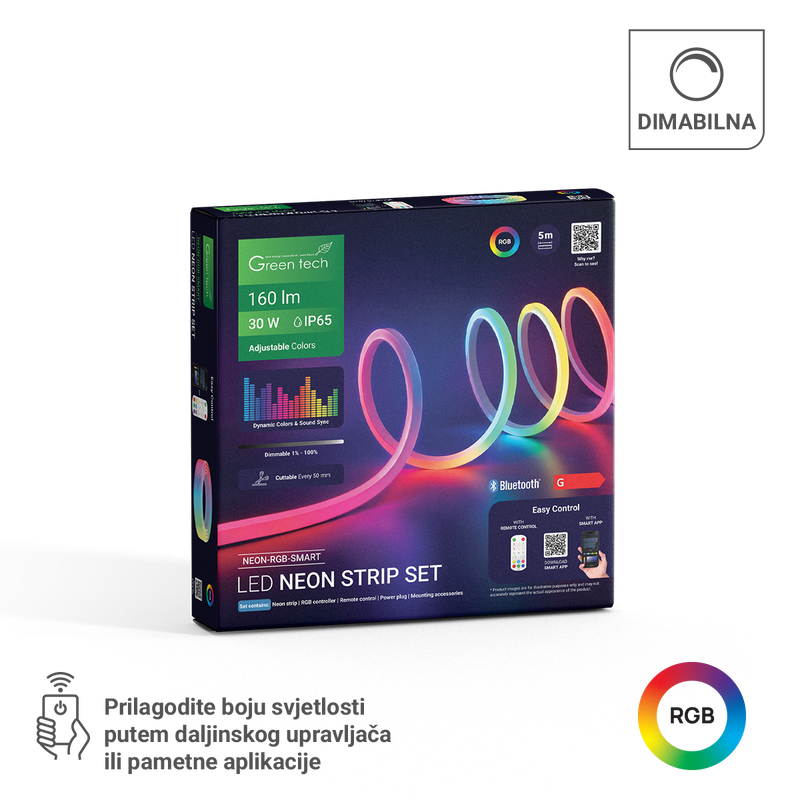 Pametna LED traka neon 24V 30W IP65 5M RGB sa daljinskim GREEN TECH - slika 2
