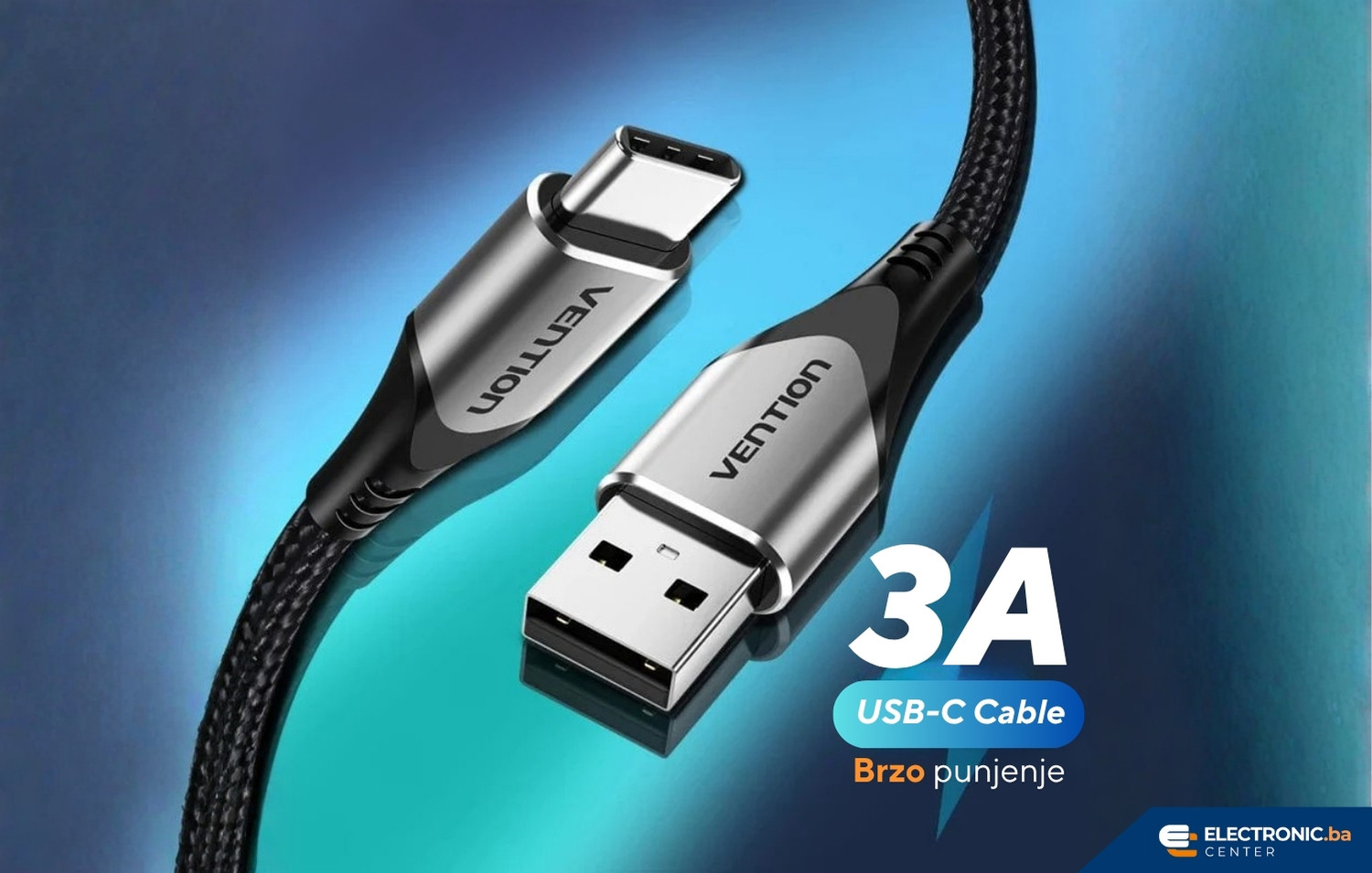 Kabal USB-A na USB-C 60W VENTION 1m crni