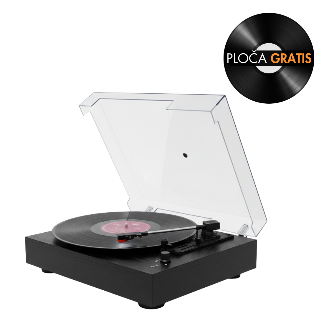 Elegantni retro drveni bluetooth gramofon sa poklopcem piano crni GM-208BT