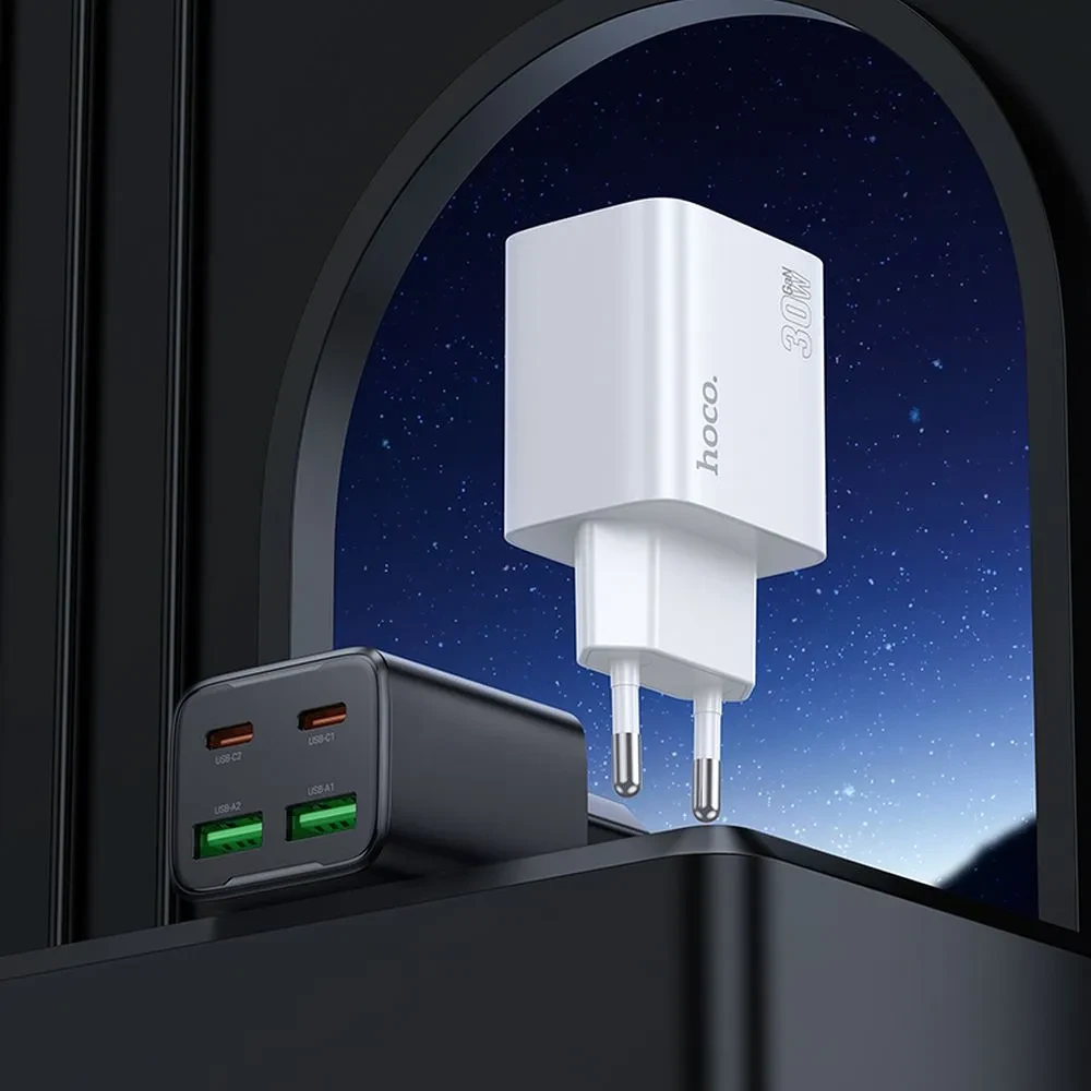 Punjač 2xUSB-A 2xUSB-C 30W HOCO N56 crni