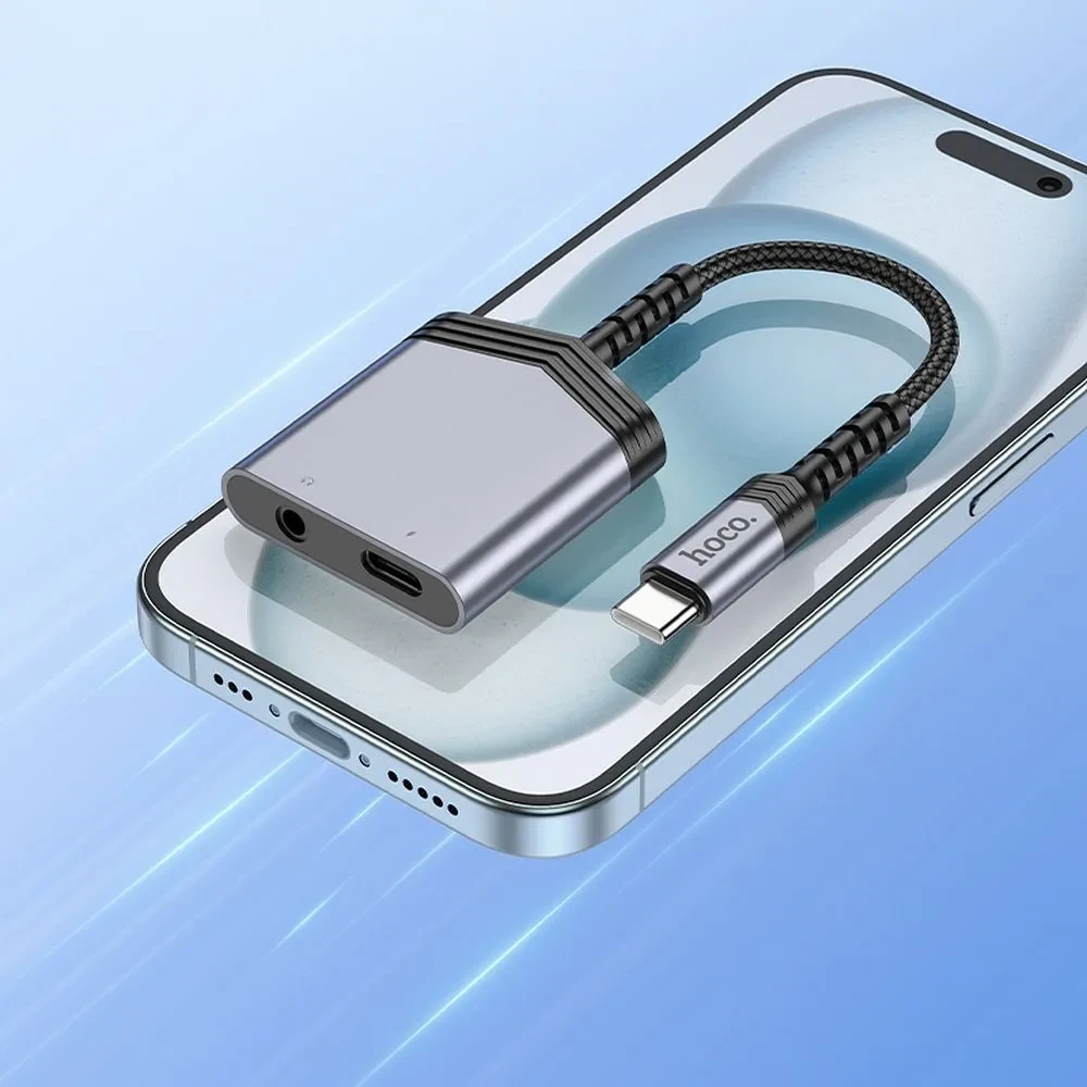 ADAPTER HOCO AUX 2/1 USB-C 3.5MM 27W LS39 METALNO SIVI