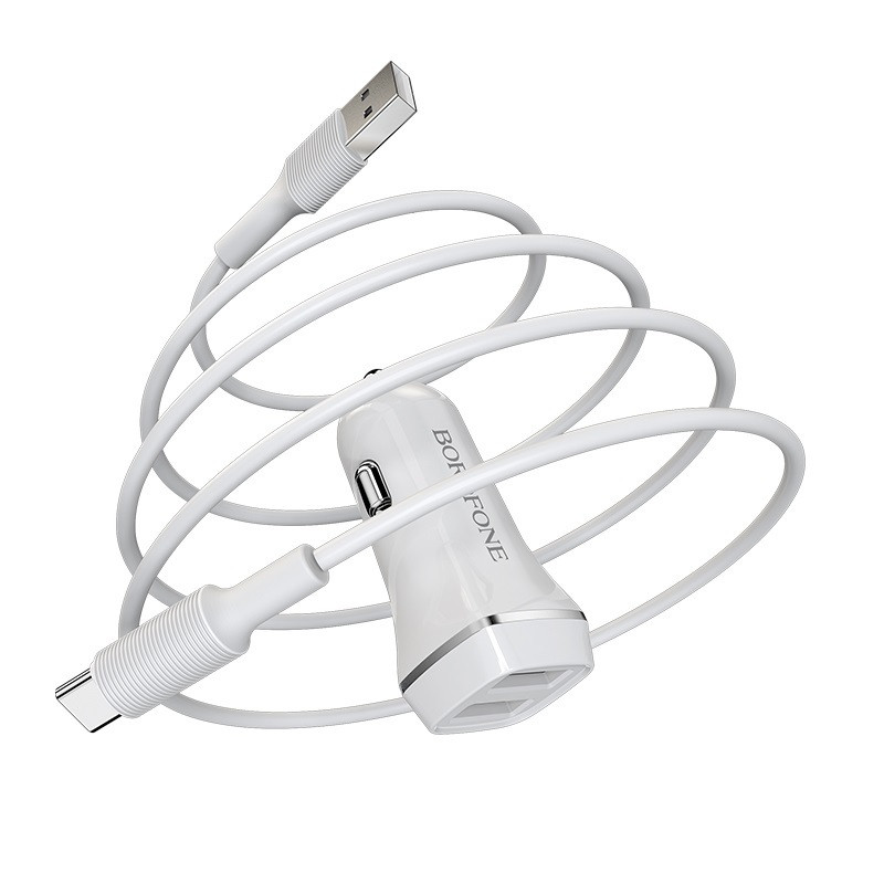 Auto punjač bijeli sa 2 USB izlaza BOROFONE BZ2