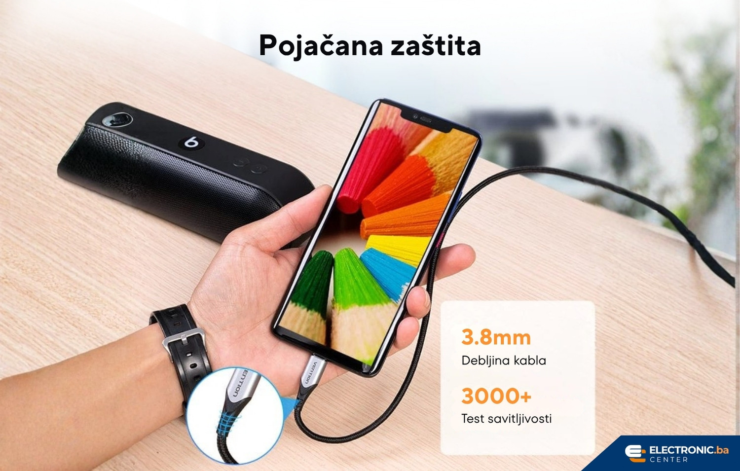 Kabal USB-A na USB-C 60W VENTION 1m crni