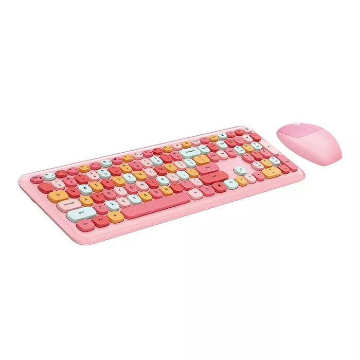 Retro set bežična tastatura i miš MOFII 666 roza