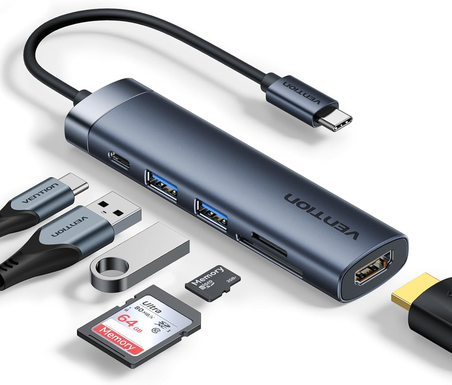 Multiport USB-C HDMI 2xUSB-A SD FT PD 100W VENTION 6u1