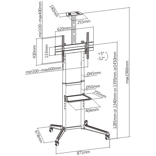 Podni pokretni nosač TV 37"-70" 50kg BRATECK T1040T