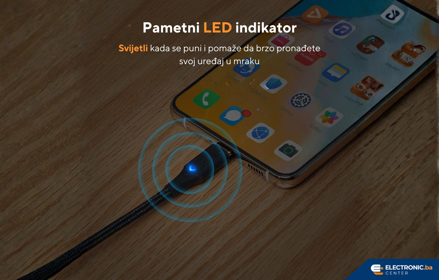 Kabal USB-C na USB-C 100W sa LED indikatorom VENTION 0.5m