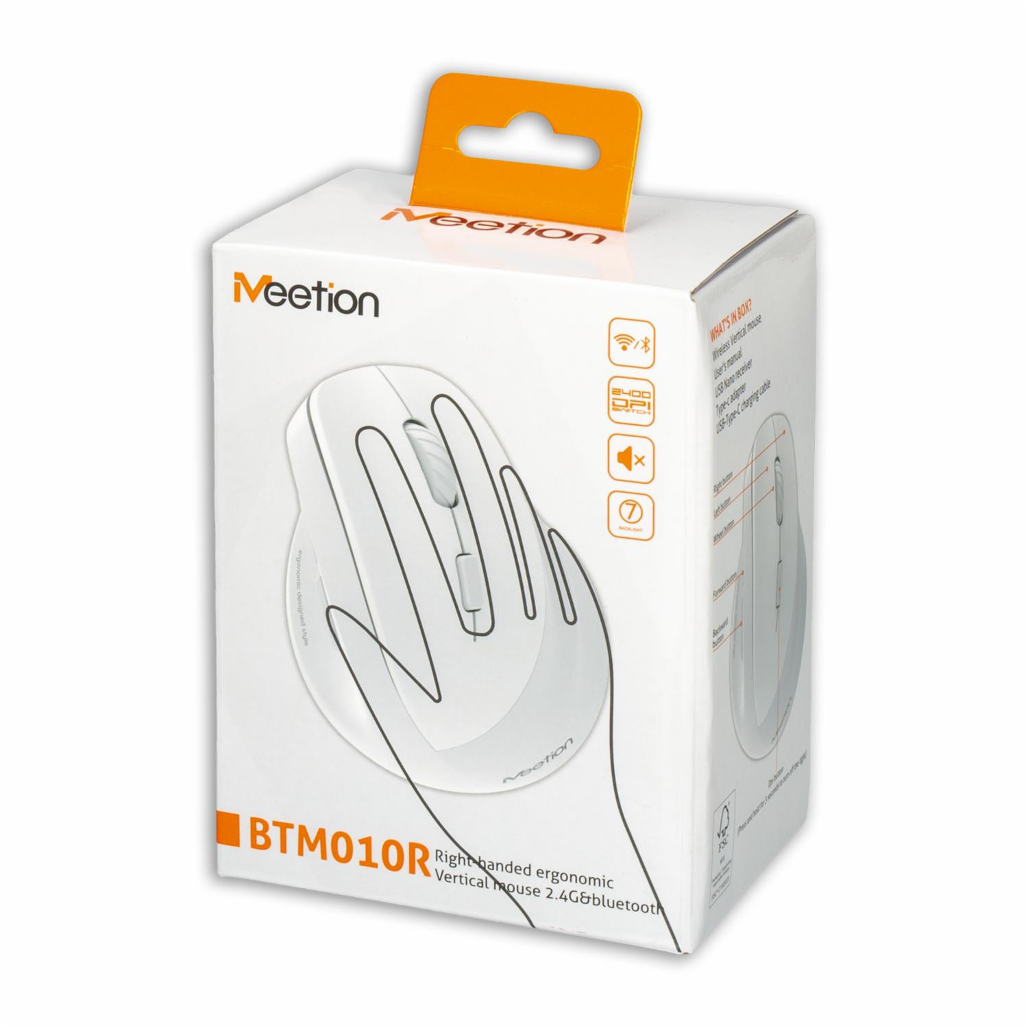 Ergonomski punjivi bežični bluetooth miš za dešnjake MEETION BTM010R bijeli